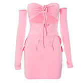 Halter self tie backless gloves hollow out 2-way mini skirt set